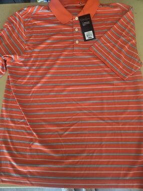 Walter Hagen Men's Orange and White Striped Polo